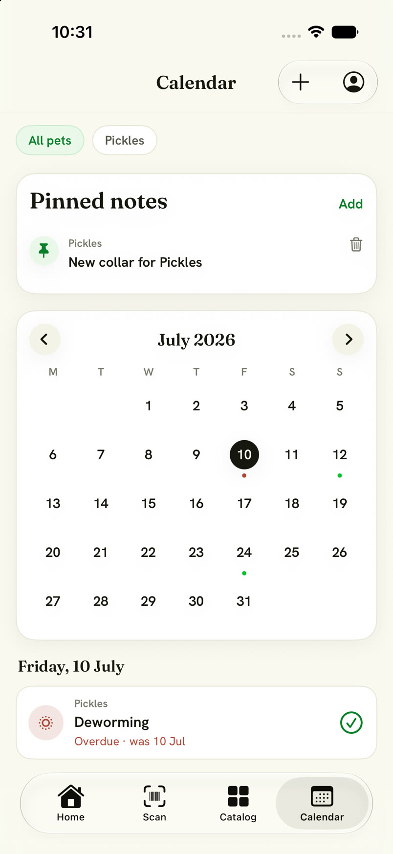 Snuffo pet care calendar
